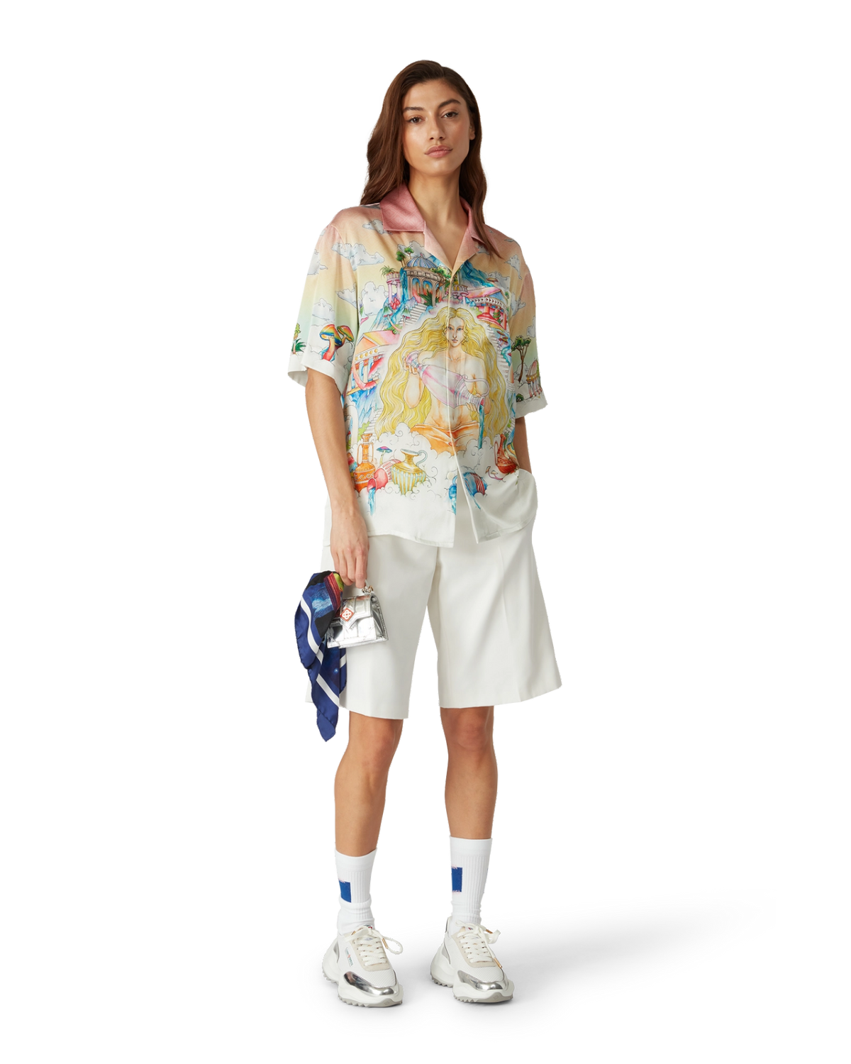 Casablanca Men's Printed Summer Lapel Single-Breasted Silk Loose Short-Sleeved Shirt Ngvp #9887