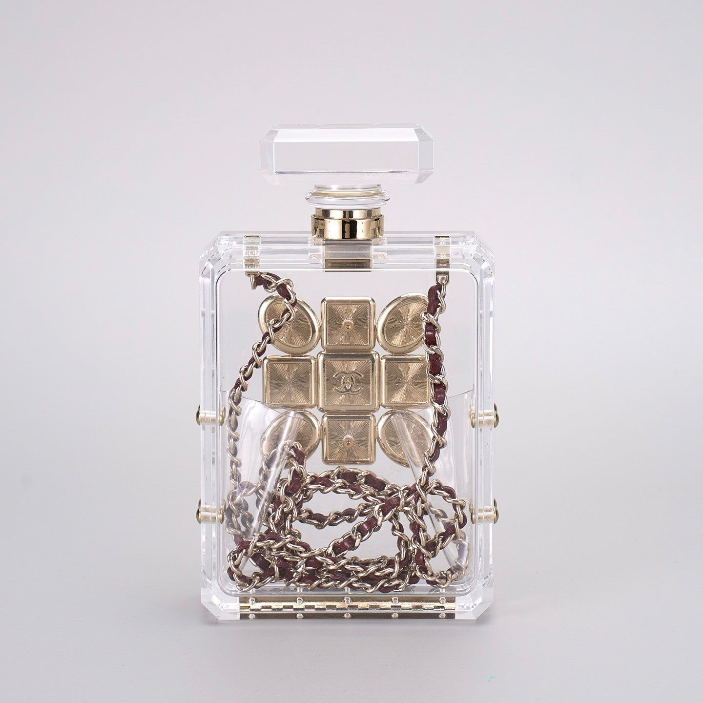 Chanel Women's Solid Colour Glass Gemstone Embellished Transparent Acrylic Perfume Bottle Shoulder Bag Bags #77239