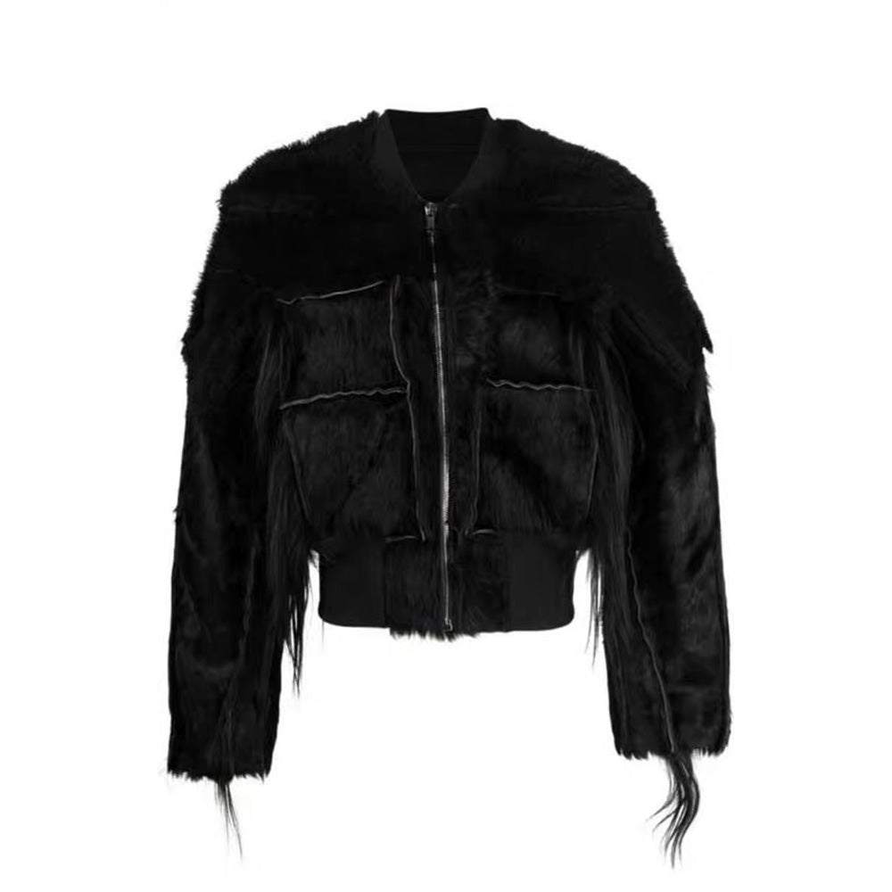 Rick Owens Men's Autumn And Winter Solid Color Fitted Zipper Short Long Sleeve Fur Jacket Ngvp #6965