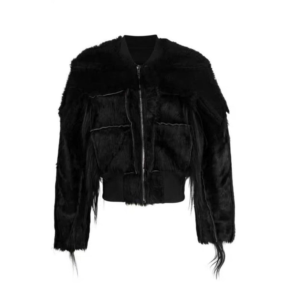 Rick Owens Men's Autumn And Winter Solid Color Fitted Zipper Short Long Sleeve Fur Jacket Ngvp #6965