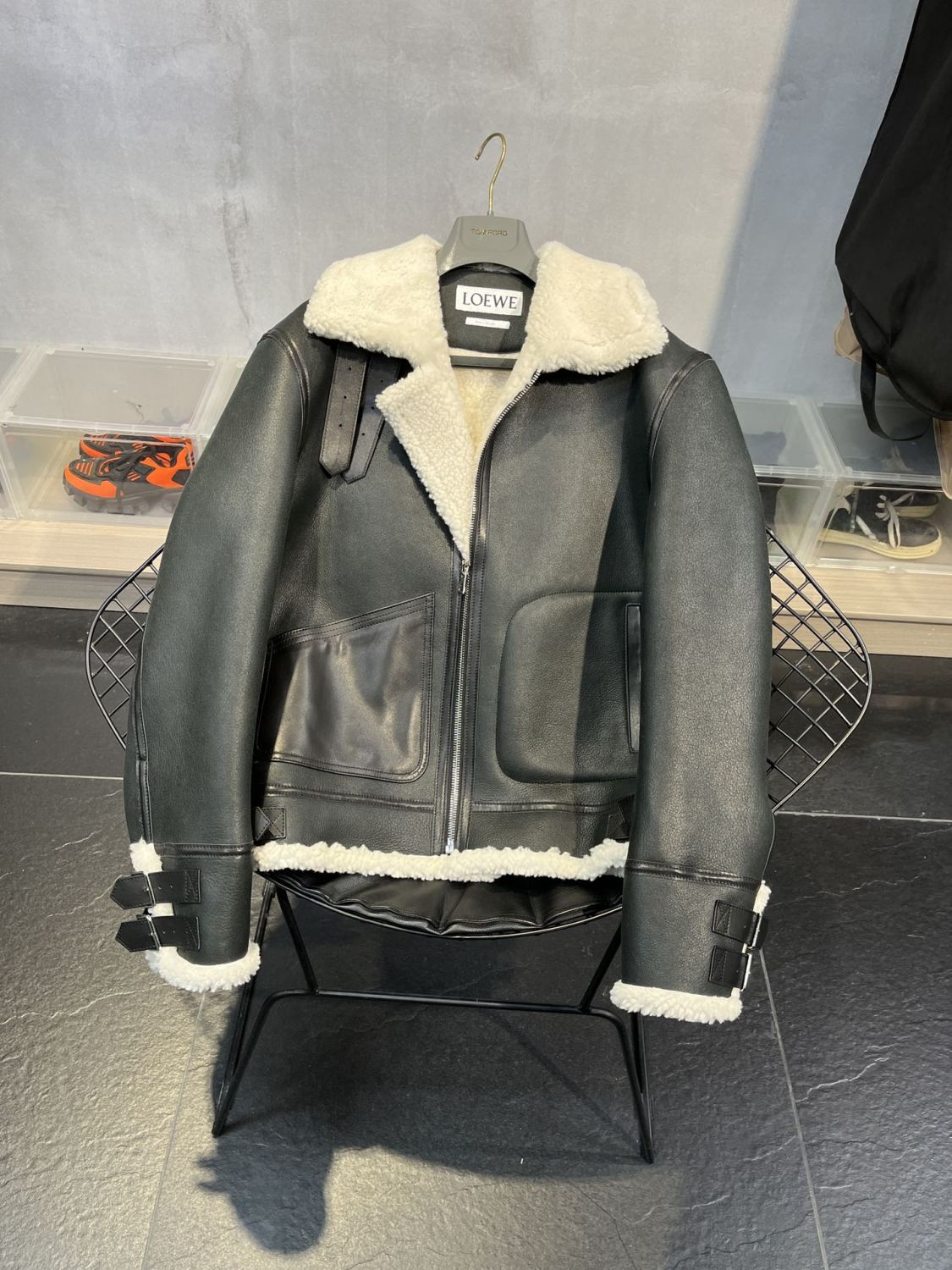 Loewe Men's Fall And Winter Fashion Casual Lamb Wool Leather Jacket Lapel Temperament Coat #71299