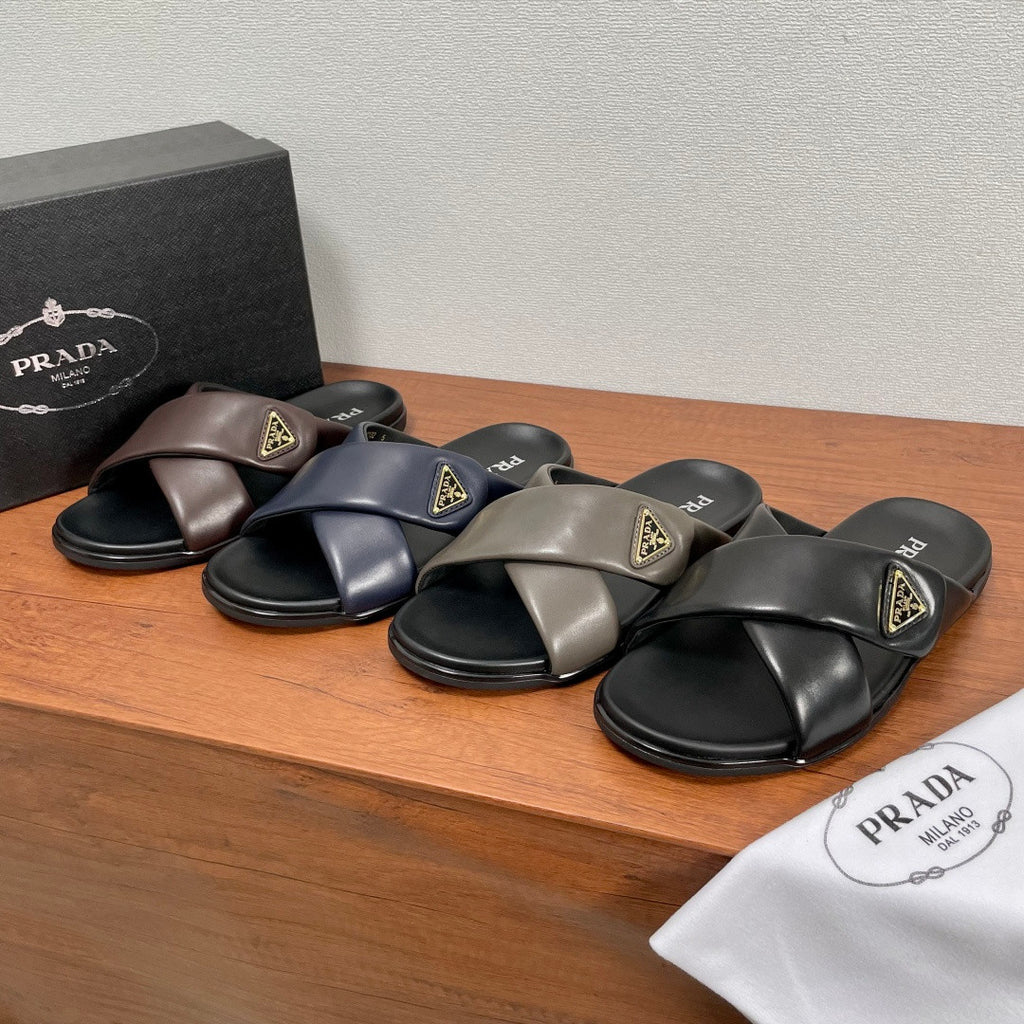 Prada Leather Cross Slides #383748
