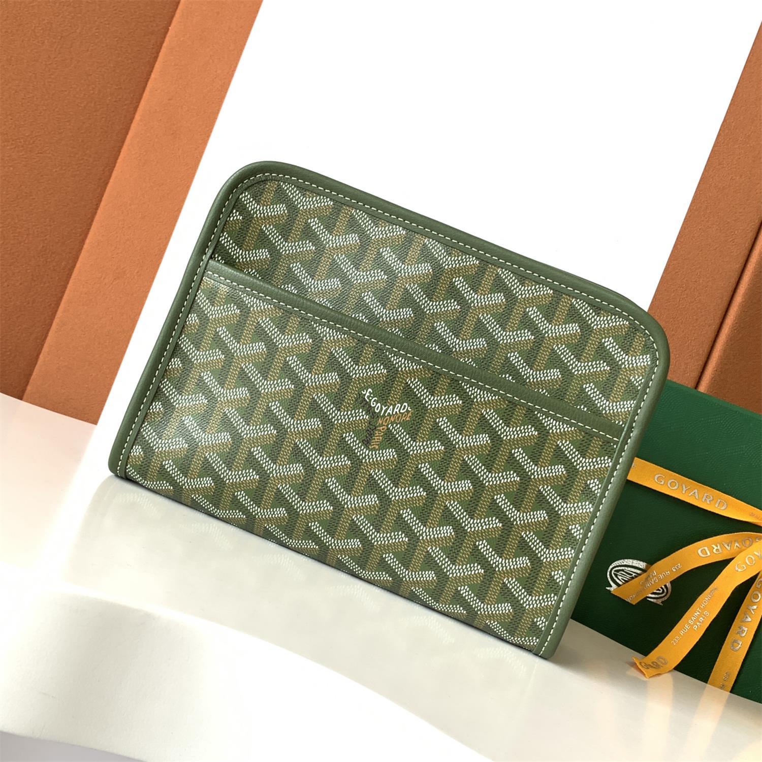GOYARD Jouvence Men's and Women's Old Flower Full Print Zipper Closure Canvas Patchwork Leather Wash Bag Clutch Bags #75739