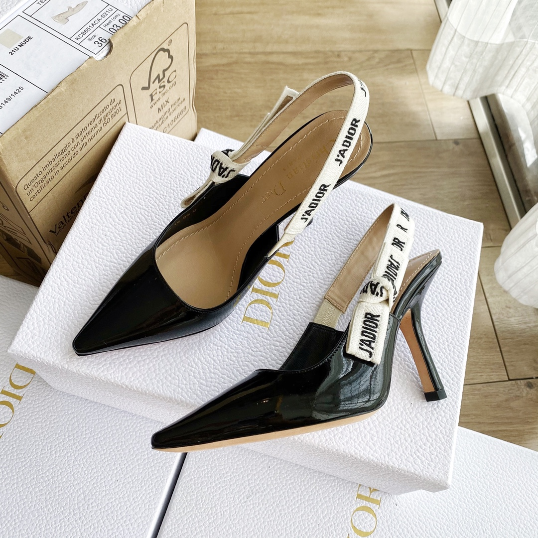 Dior Toujours Women's Summer Solid Color Pointed Toe Closed Toe Fine Heel Breathable Leather High Heel Shoes #77265