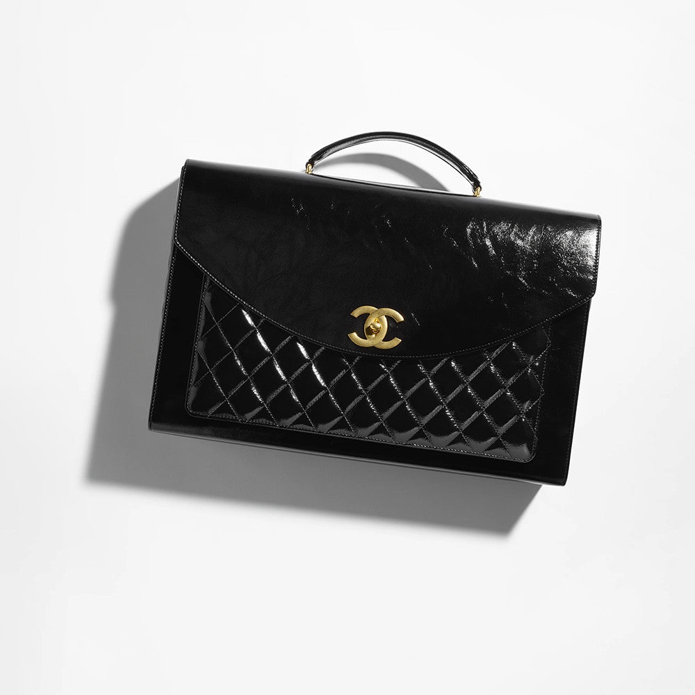 Chanel Advanced Handmade Series Briefcase Patented Wrinkled Lambskin Vintage Buttons #332642