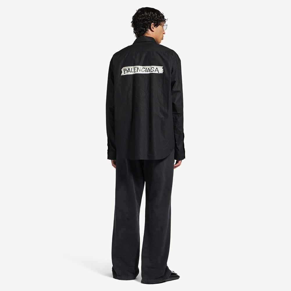 Balenciaga Men's Masking Tape Long Sleeve Shirt Large Fit in Black #337143
