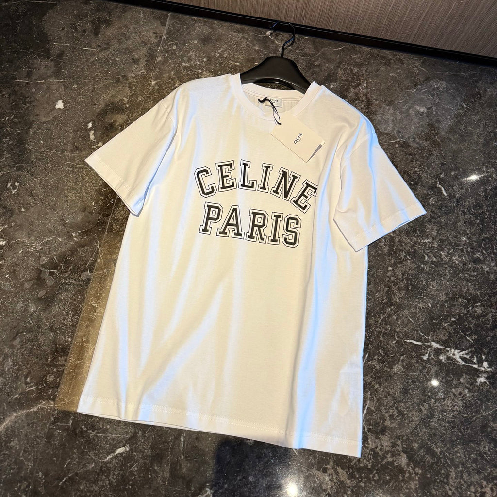 Celine Men's And Women's Summer Fashion Casual Crew Neck Pullover Letter Print Pattern Short Sleeve T-Shirt #79274