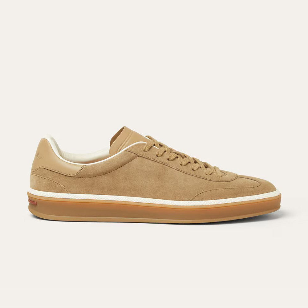 Loro Piana Tennis Walk Men's Solid Color Round Toe Lace-Up Calfskin Low-Top Training Shoes #77437