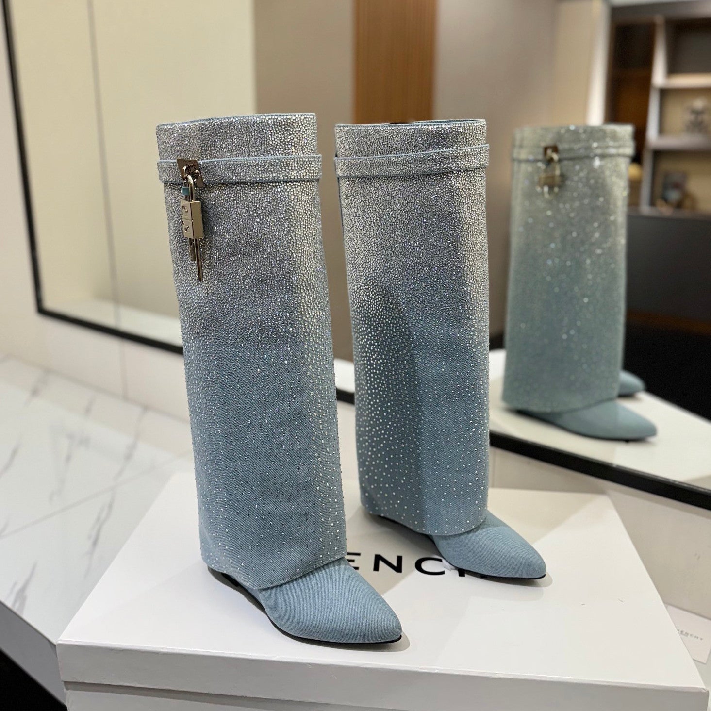 Givenchy Women's Fall/winter Fashion Classic Pointed Toe Cuffed Ankle Boots With Small Diamonds High Heel Long Boots Shoes #79255