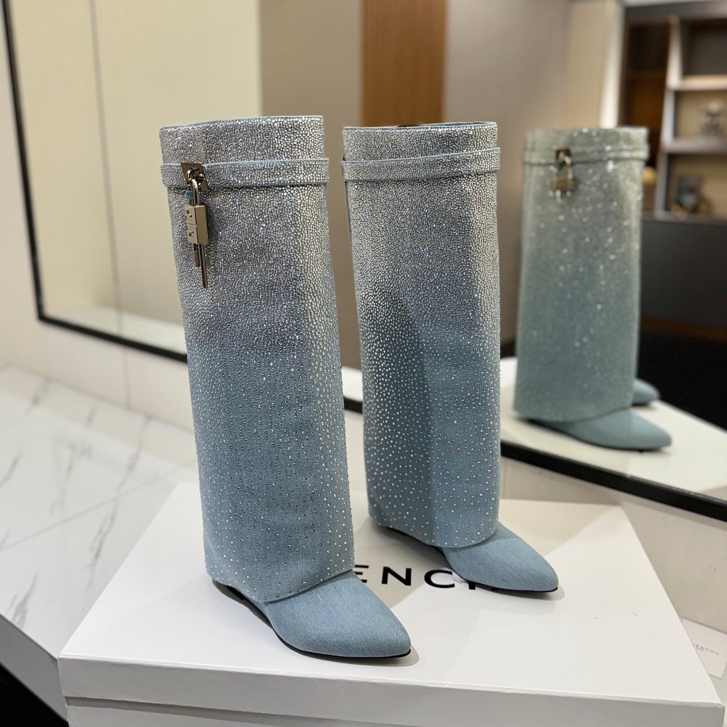 Givenchy Women's Fall/winter Fashion Classic Pointed Toe Cuffed Ankle Boots With Small Diamonds High Heel Long Boots Shoes #79255
