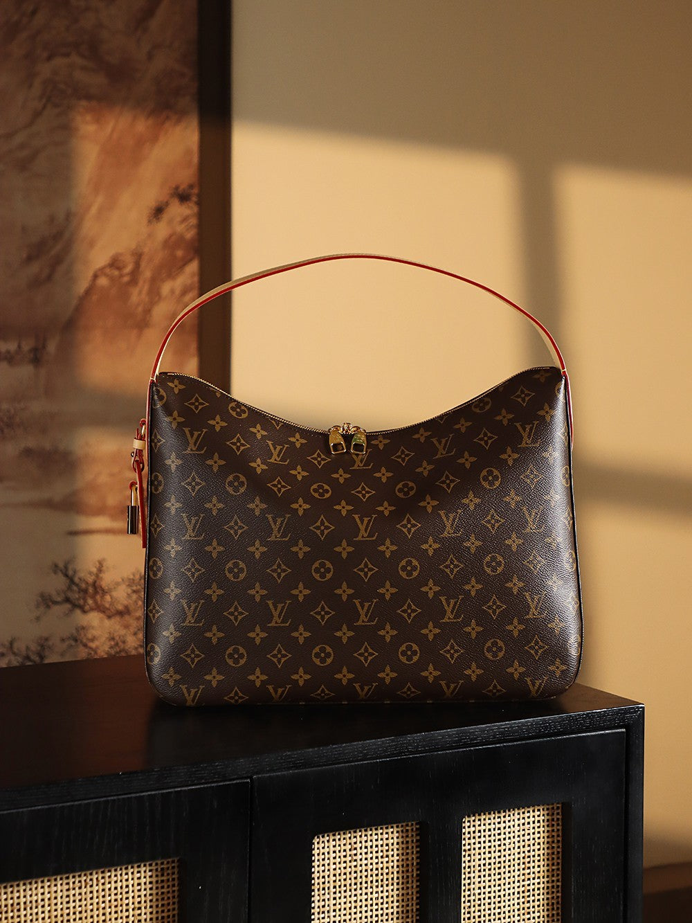 Louis Vuitton Slouchy Women's Brown Letter Logo Zipper Closure Coated Canvas Tote Shoulder Bag Bags #75135