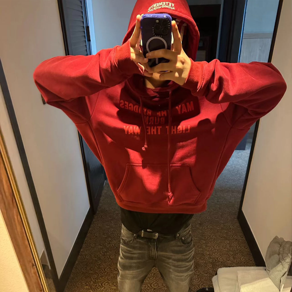 Vetements Men's Red Letter Print Hooded Sweatshirt Spring and Autumn Fashion Trend High Street Pullover Hoodie Ngvp #9976