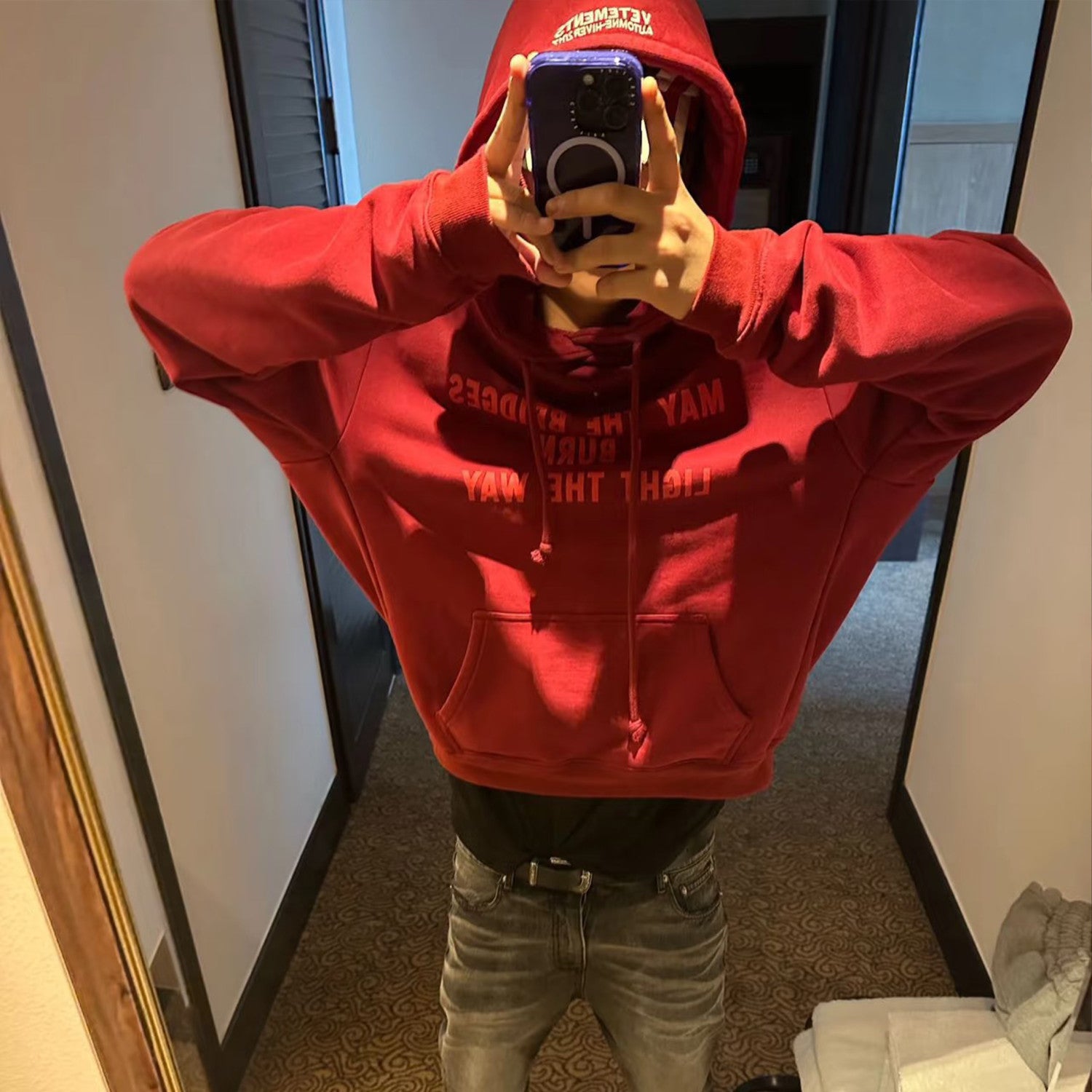 Vetements Men's Red Letter Print Hooded Sweatshirt Spring and Autumn Fashion Trend High Street Pullover Hoodie Ngvp #9976