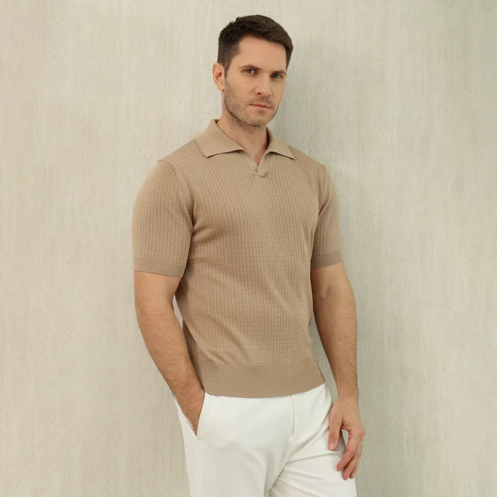 Loro Piana Men's Summer Refreshing Thin Knitted Lapel Short-sleeved Top Multicoloured Fashion Comfortable Temperament T-shirt Ngvp #9956