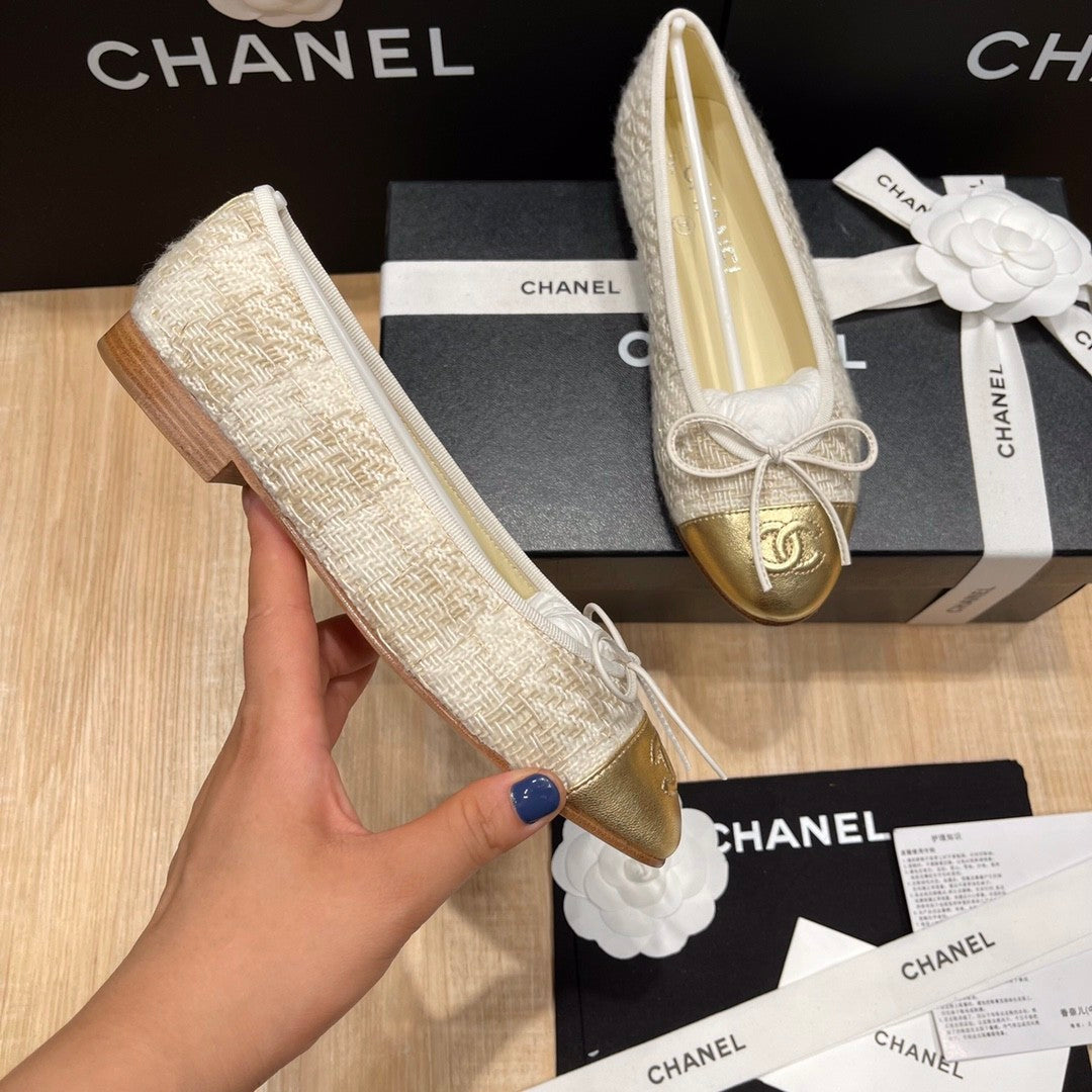 Chanel Women's Spring/Summer Solid Color Tweed Fabric Ballet Flats Shoes #77753