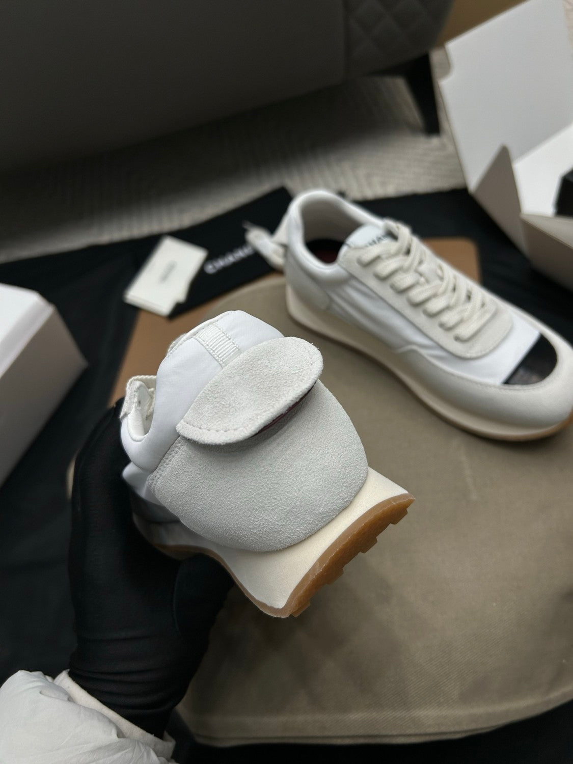 Chanel Sneakers Fabric & Suede Calfskin White & Black #377666