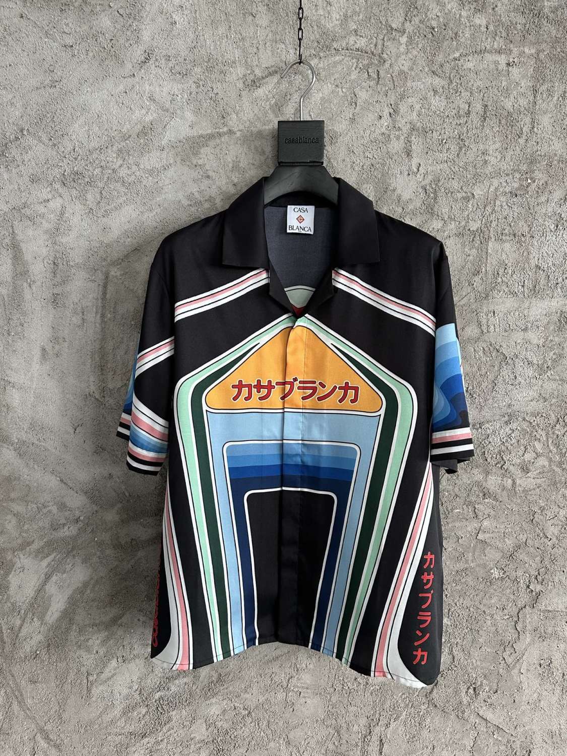 Casablanca Men's Summer Fashion Casual Crew Neck Geometric Mountain Pattern Silk Short-Sleeve T-Shirt Elastic Drawstring Mountain Pattern Silk Shorts Suit Set #78591