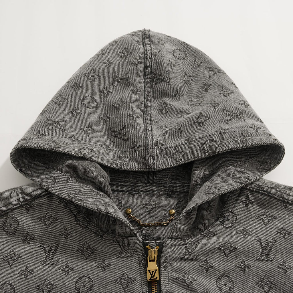 Louis Vuitton Men's And Women's Spring/autumn Fashion Casual Classic Printed Hooded Zipper Denim Jacket #78417