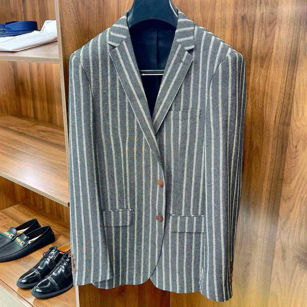 Kiton Men's Spring/Fall Striped Linen Solid-Color Lapel Single-Breasted Long-Sleeve Slim-Fit Blazer Jacket Ngvp #2394