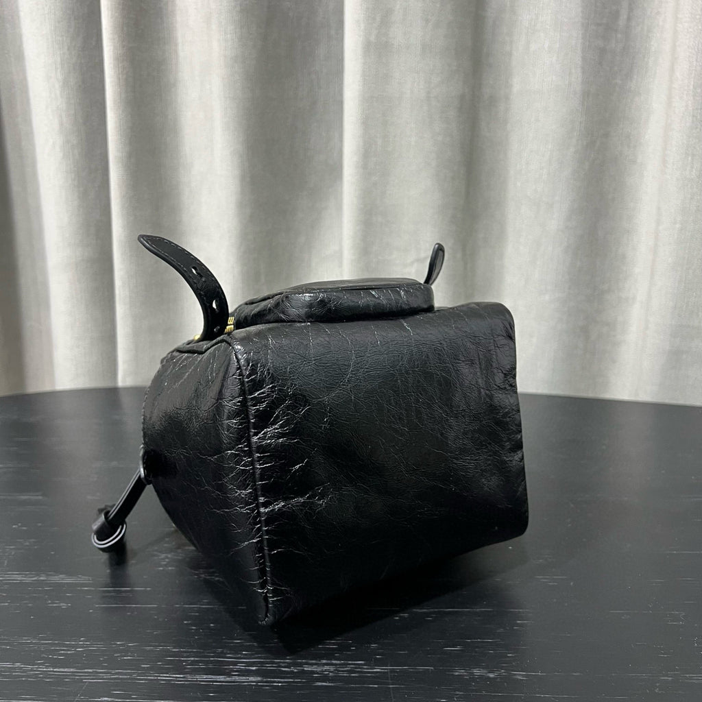 Prada Dangle Women's Black Letter Print Zipper Closure Cowhide Leather Mini Shoulder Bag Bags #75499