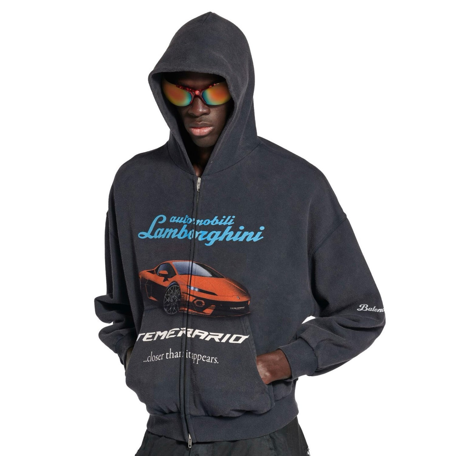 Balenciaga Automobili Lamborghini Hoodie Men's Spring/Autumn Solid Color Classic Printed Zipper Sweatshirt Pullover Hoodie#78122