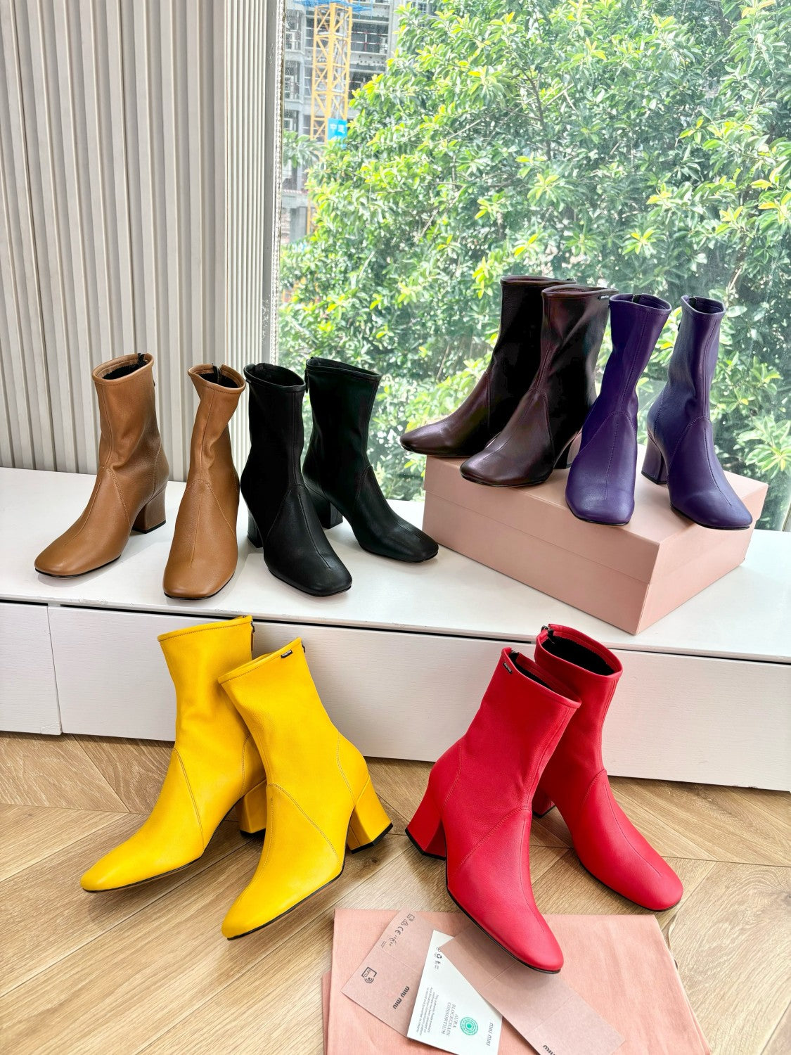 MiuMiu Nappa Women's Spring/Fall Fashion Casual Chunky Heel Leather Round Toe Slip On Zipper Ankle Boots Shoes #78717