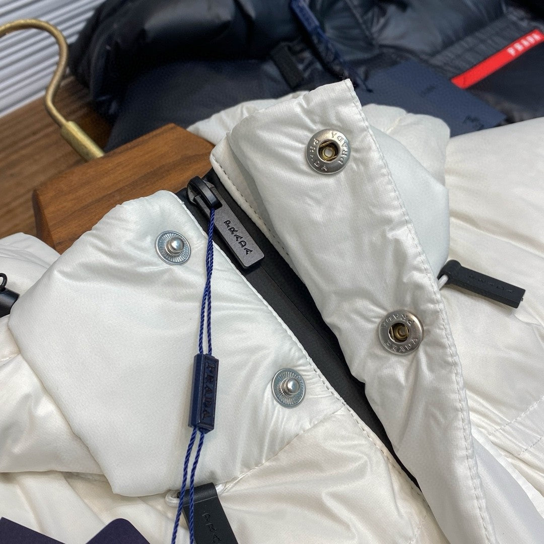 Prada Men's Autumn and Winter Solid Color Nylon Surface Waterproof Hooded Ski Zipper Long Sleeve Puffer Down Jacket #74441