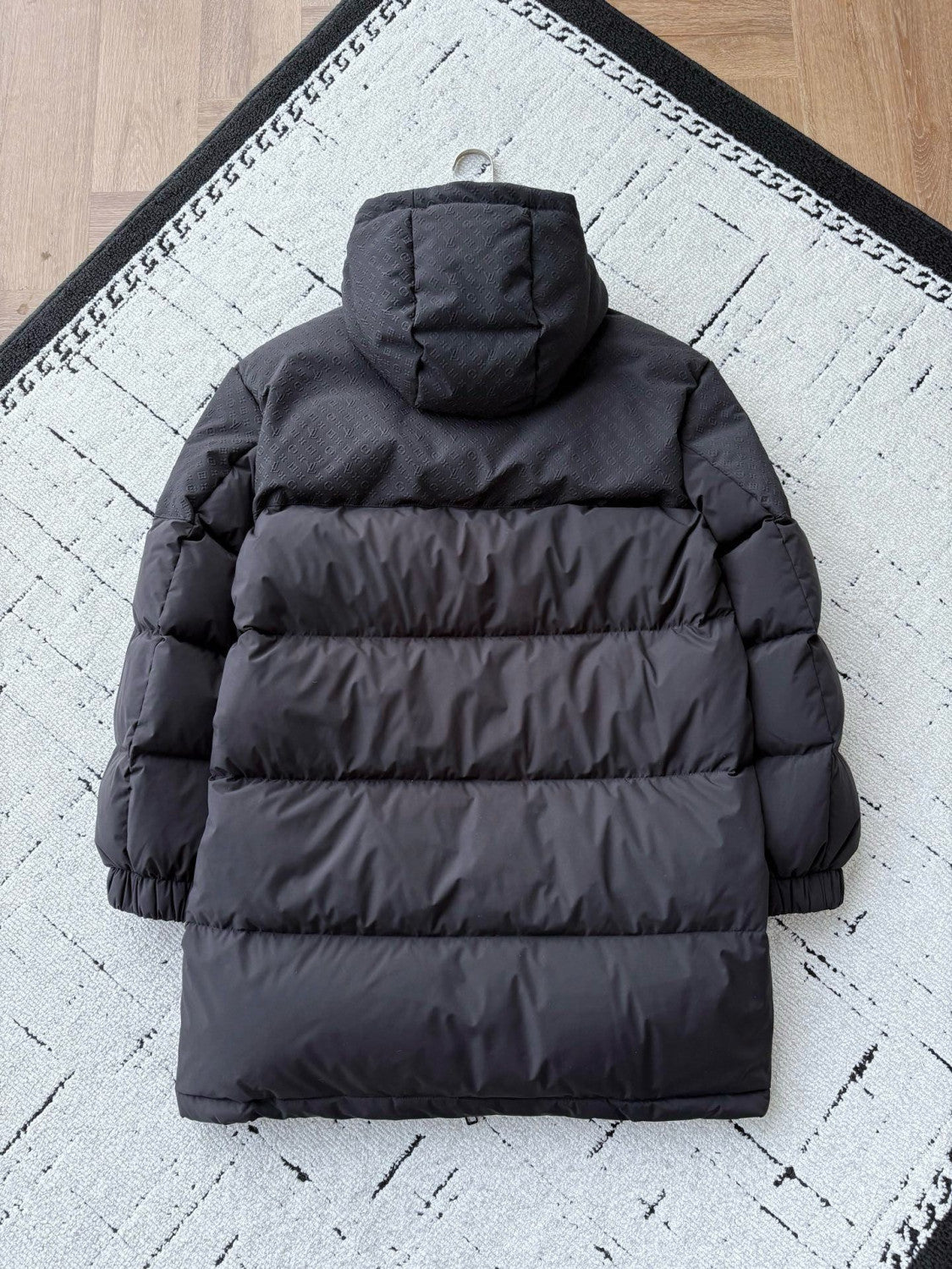 Louis Vuitton Men's and Women's Embossed Patchwork Mid Length Down Jacket #333370