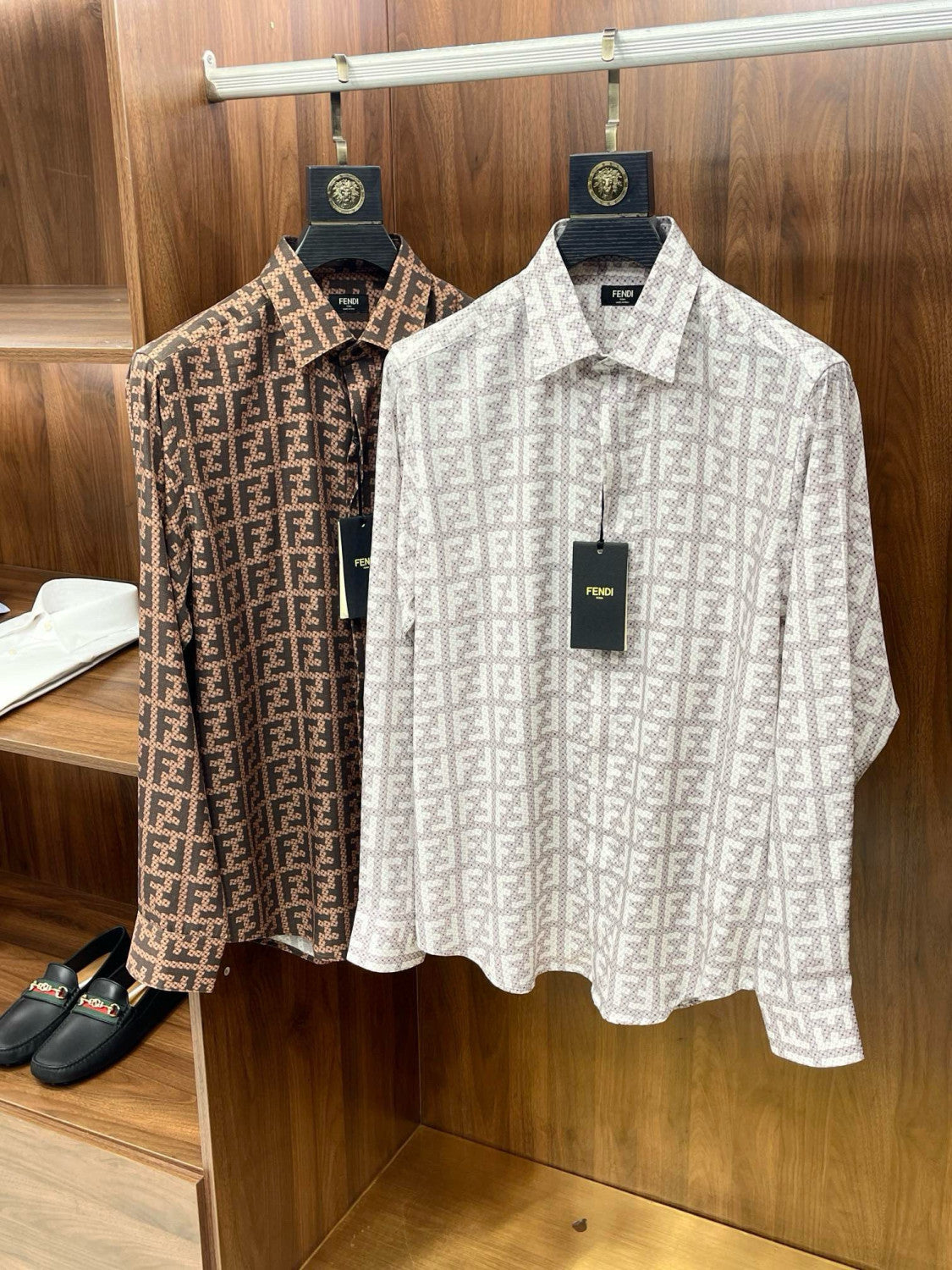 Fendi Men's Spring and Autumn Full Print Letter Print Lapel Single Breasted Long Sleeve Shirt #99179