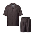 Louis Vuitton Men's Summer Logo Jacquard Single Breasted Casual Short Sleeve Shirt Stretch Waistband Shorts Set Suit #75979