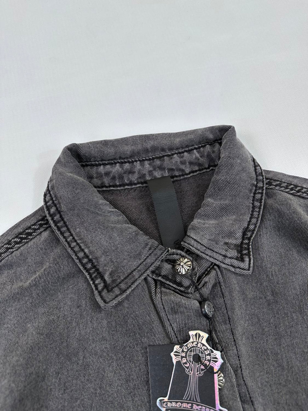 Chrome Hearts Men's Spring/Fall Fashion Casual Collared Single Breasted Washed Distressed Denim Shirt Jacket #78566