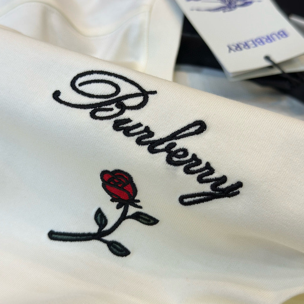 Burberry Men's Women's Summer Letter Floral Embroidery Cotton Round Neck Solid Color Short Sleeve T-Shirt #76328