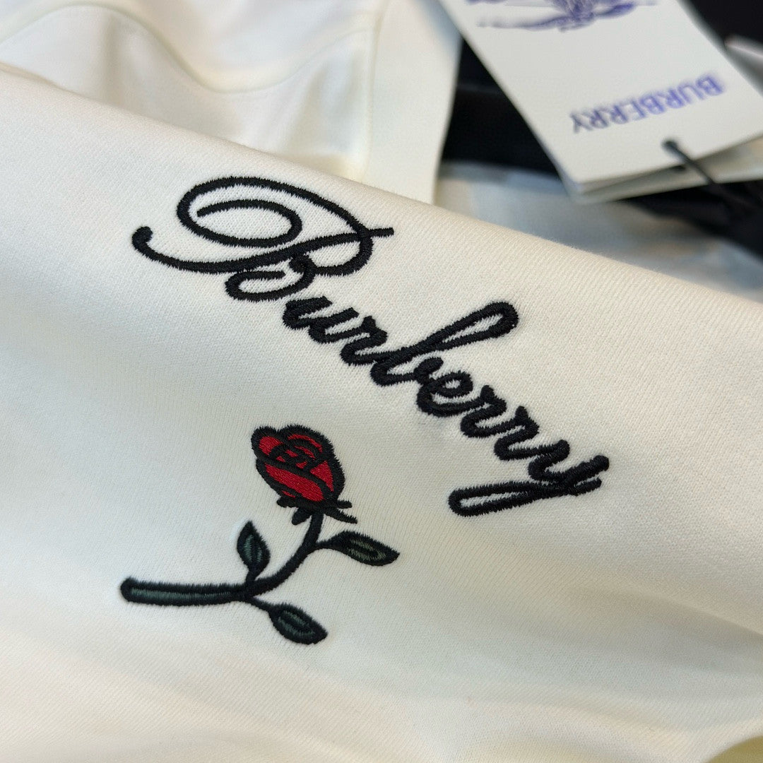 Burberry Men's Women's Summer Letter Floral Embroidery Cotton Round Neck Solid Color Short Sleeve T-Shirt #76328