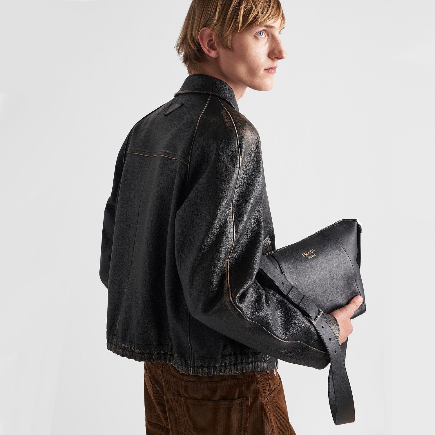 Prada Men's Women's Autumn And Winter Retro High Street Biker Wind Leather Jacket Lapel Zipper Jacket Coat  Ngvp #8946