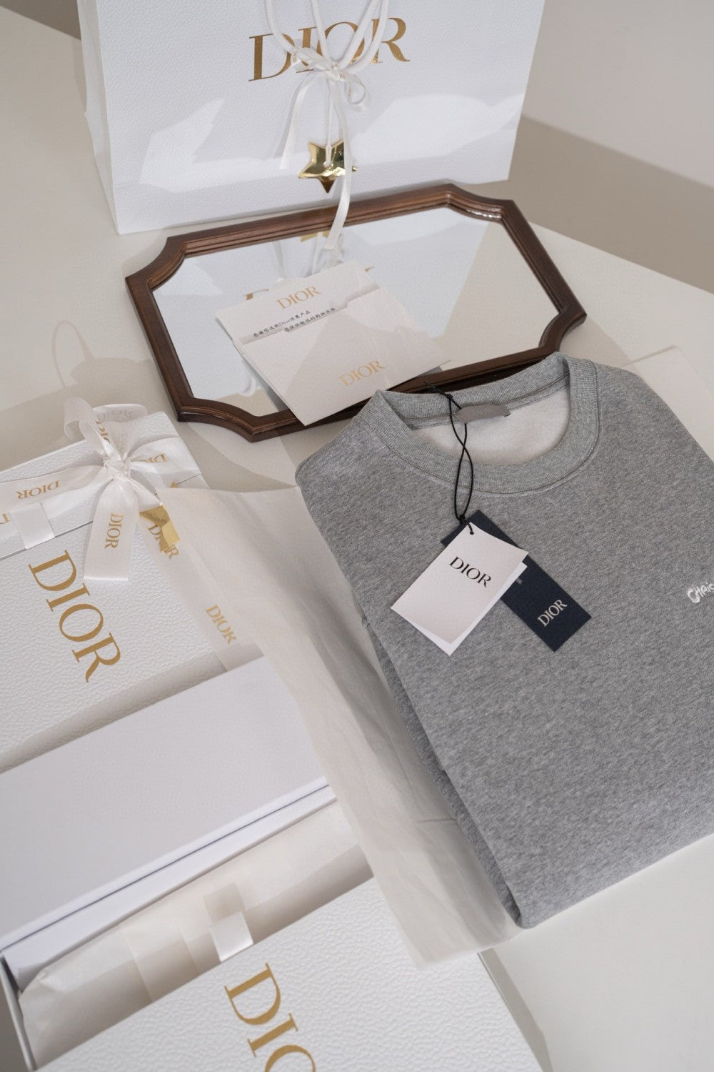 Dior Men's Spring and Autumn Gray Embroidered Letter Logo Round Neck Cotton Long Sleeve Sweatshirt Pullover #72898