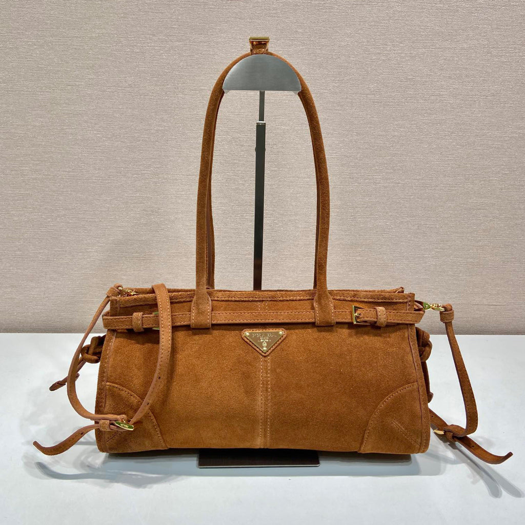Prada Women's Soft Lux Collection Medium Suede Brushed Leather Logo Solid Color Handbags Casual Crossbody Bag Bags 1BA426_2C4S_F0401 #71977
