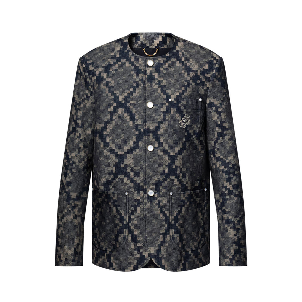 Louis Vuitton Men's Spring and Autumn Solid Color Snake Print Denim Single Breasted Long Sleeve Jacket Jeans Pants Suit Set #76539