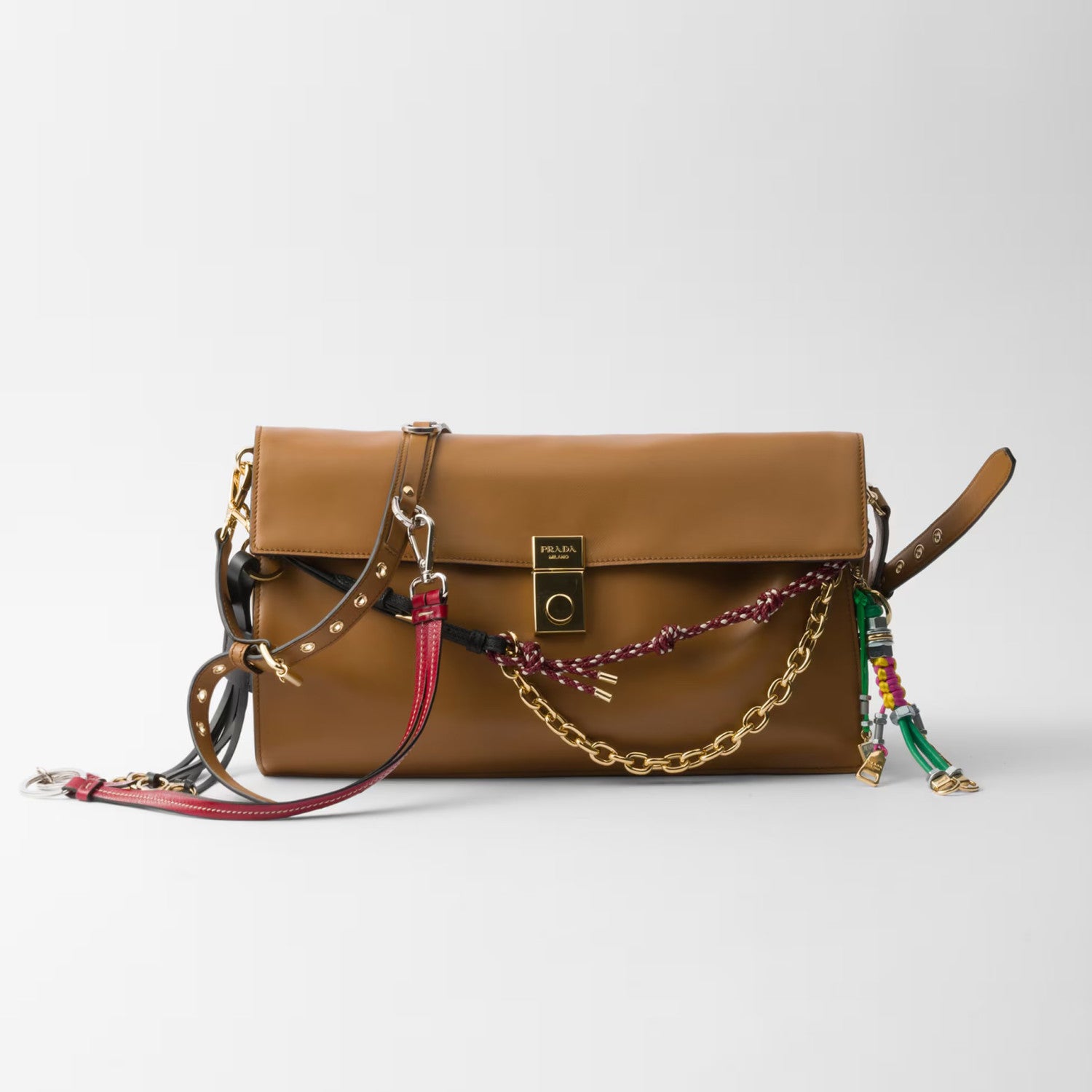 Prada Soft Sound Women's Metal Parts Snap Button Flap Closure Solid Color Leather Crossbody Shoulder Bag Bags #76359
