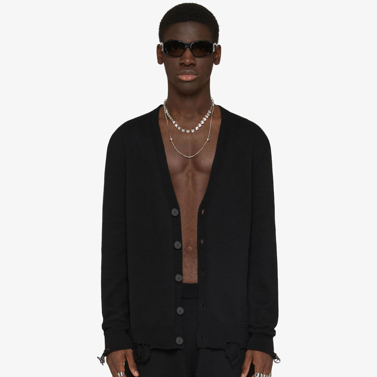 Givenchy Men's Spring Summer Black Cotton Knit V-Neck Long Sleeve Cardigan #97713