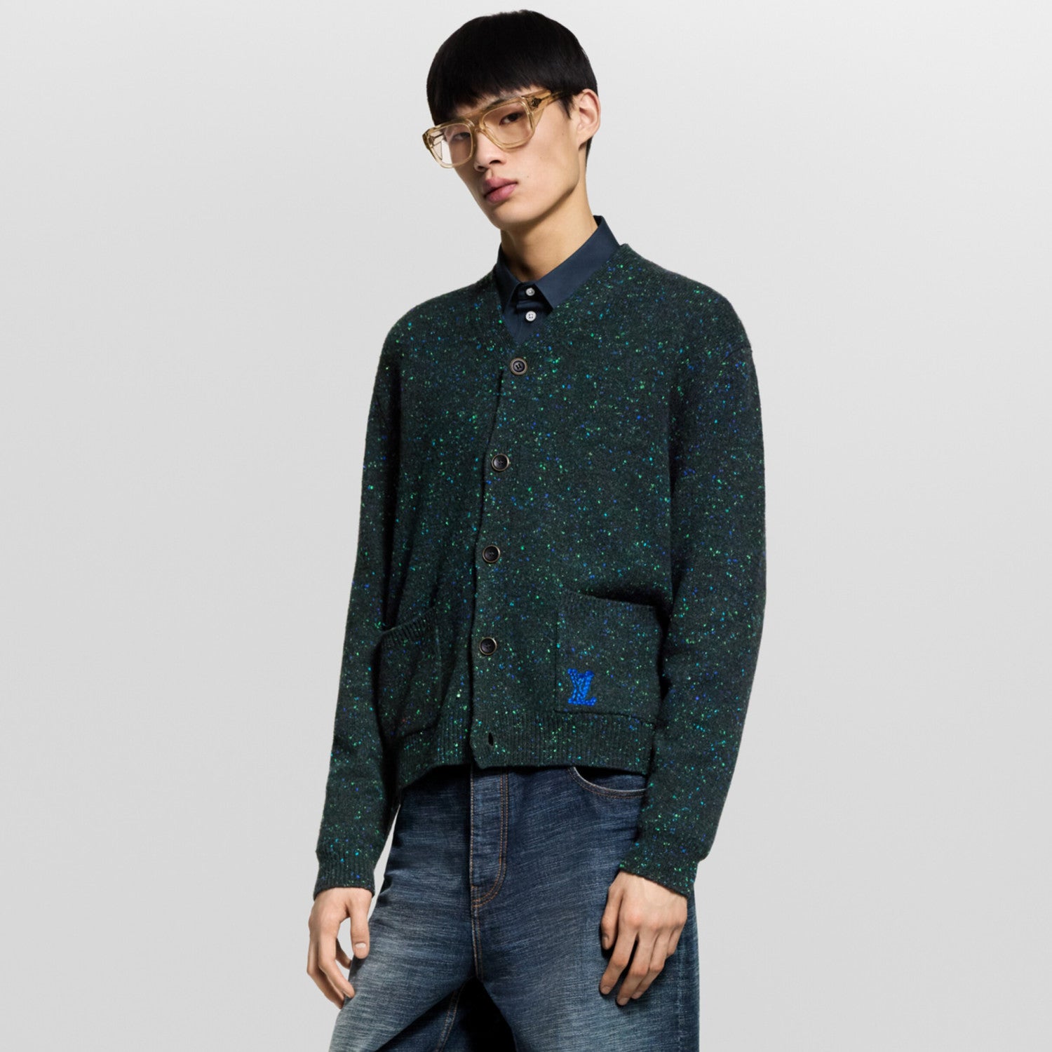 Louis Vuitton Men's Fall/Winter Fashion Casual V-Neck Single Button Loose Fit Relaxed Fit Cashmere Sweater Knit Cardigan #79415