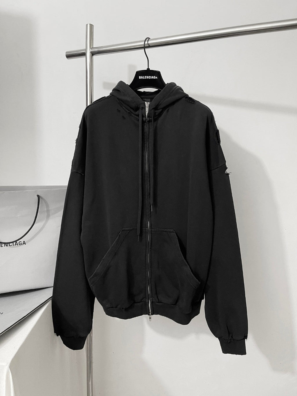 Balenciaga Men's Spring and Autumn Solid Color Alphabet Tape Print Hooded Zipper Long Sleeve Jacket #76579