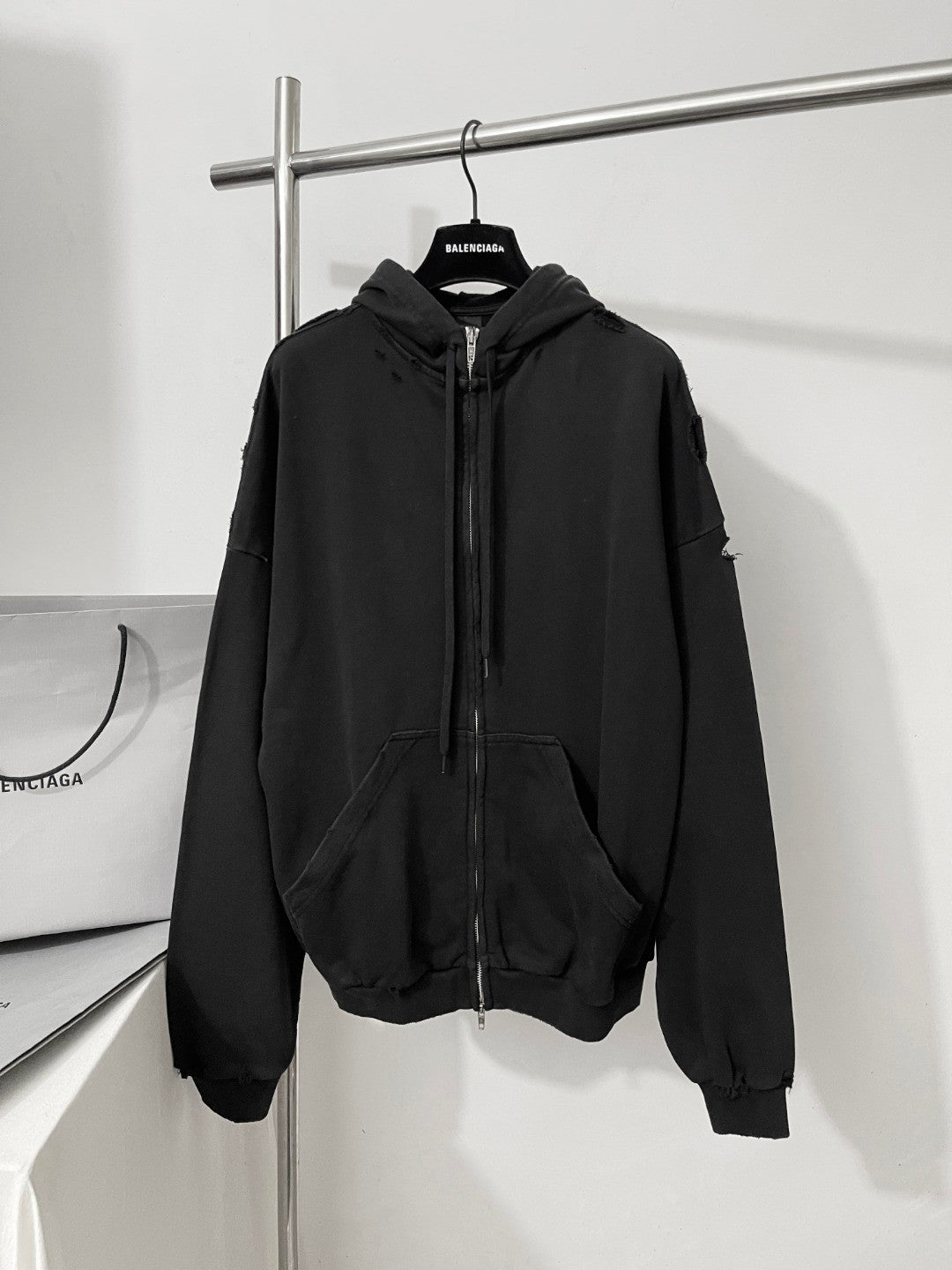 Balenciaga Men's Spring and Autumn Solid Color Alphabet Tape Print Hooded Zipper Long Sleeve Jacket #76579