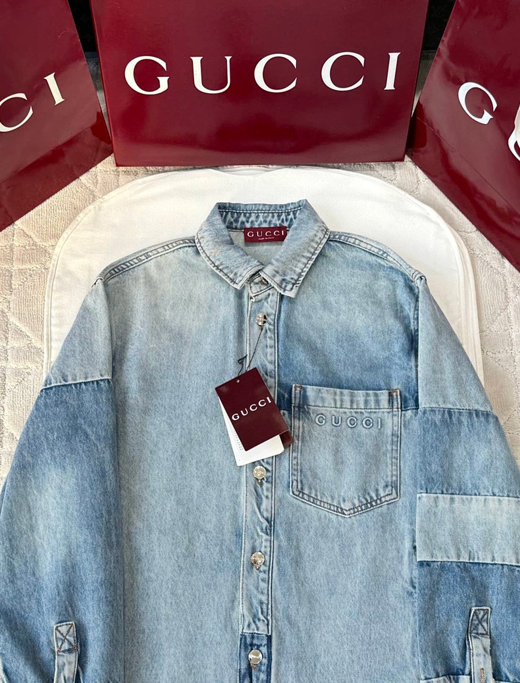 Gucci Men's Spring/Autumn Fashionable Washed Color Letter Logo Embossed Denim Shirt Jacket #78161