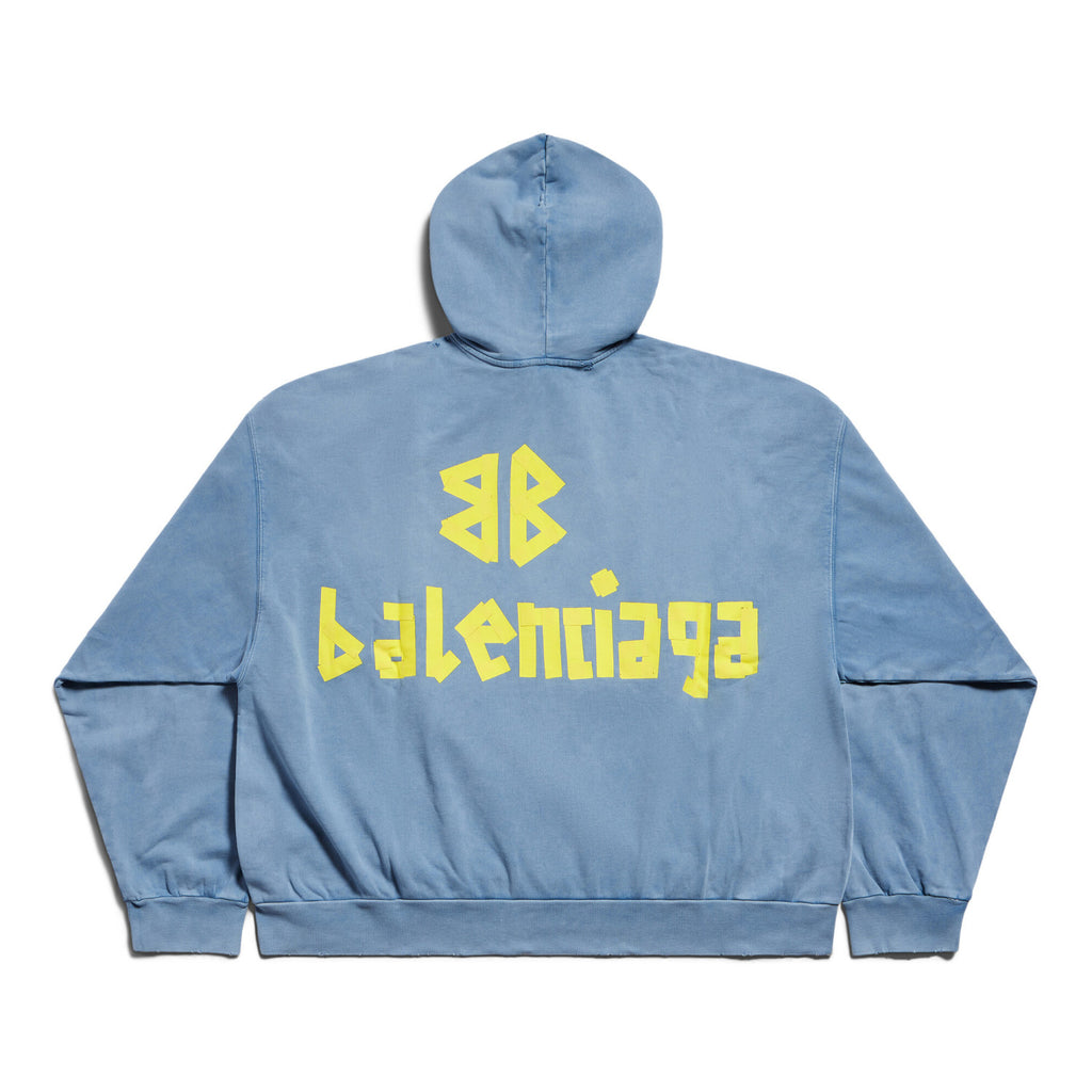 Balenciaga Men's Spring and Fall Logo Letter Print Blue Loose Fit Hooded Sweatshirt Pullover #98387