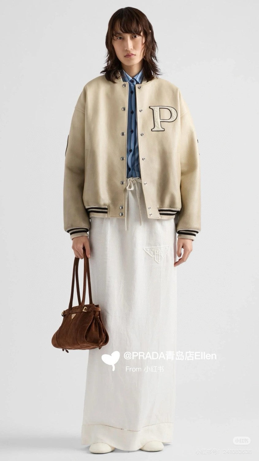 Prada Men's and Women's Spring and Autumn Solid Color Letter Logo Applique Zipper Leather Long Sleeve Jacket #73932