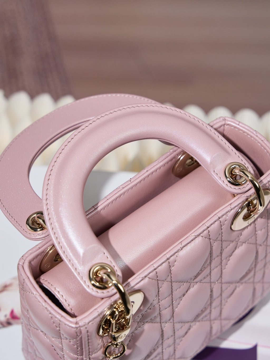 Dior Dior Lady Lambskin Cannage Quilted Metal Pendant Mini Bag #333088