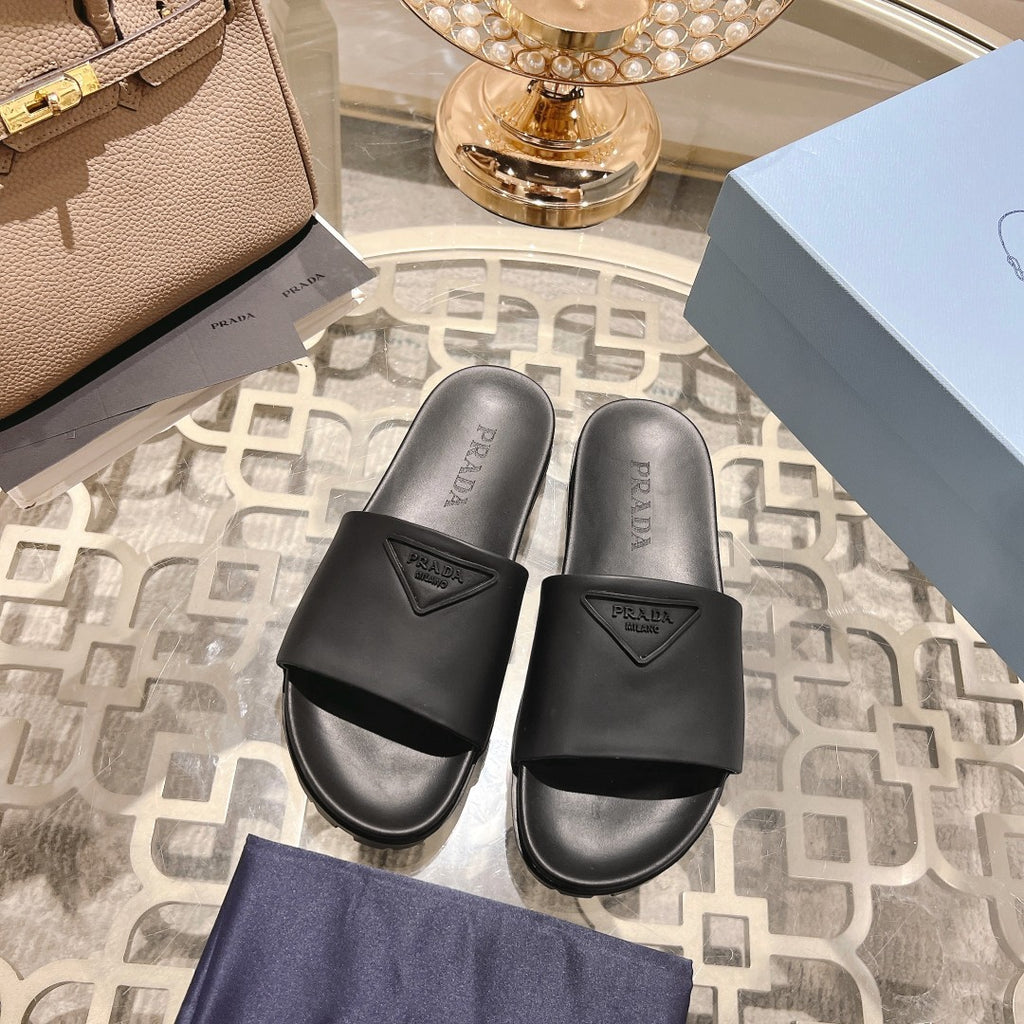 Prada Men's And Women's Summer Solid Colour Cowhide Leather Sandals And Slippers Shoes #76974