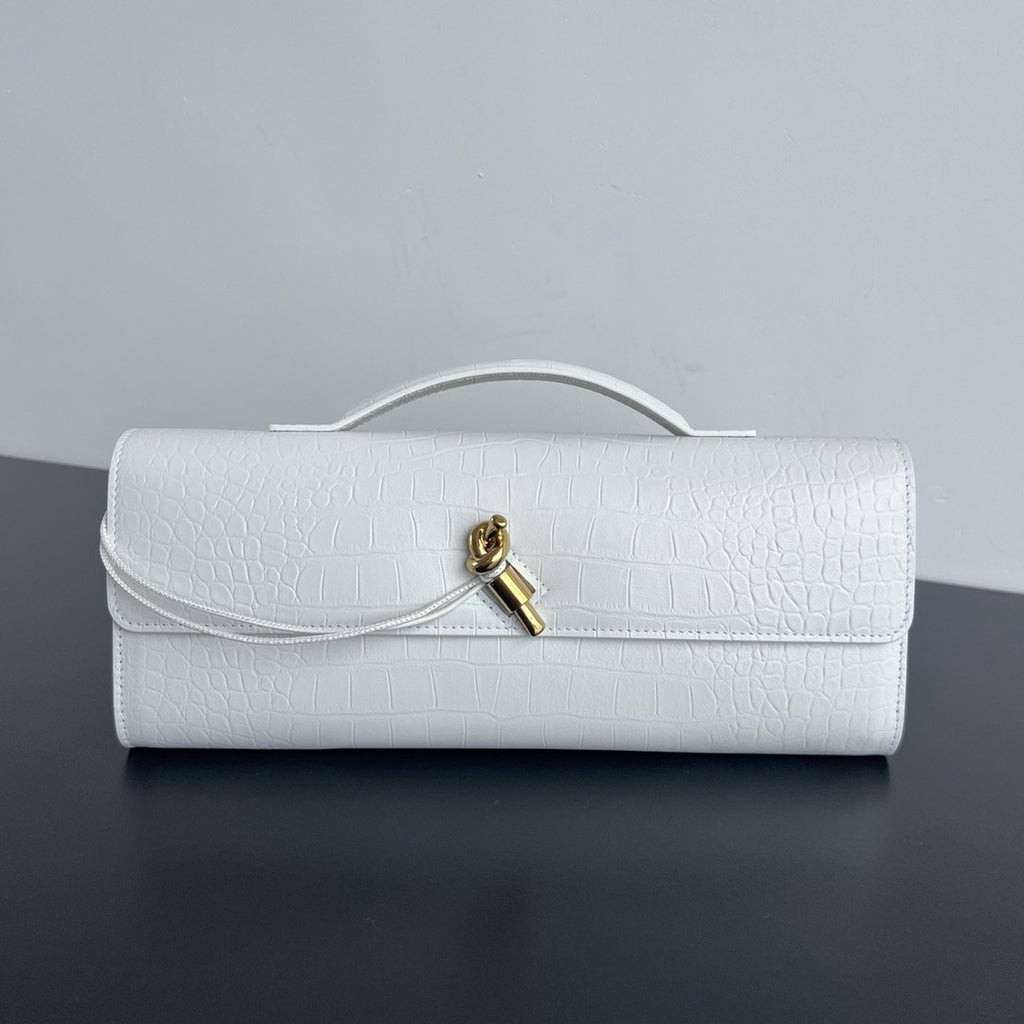 Bottega Veneta Andiamo Women's Solid Color Crocodile Leather Clutch Bag With Metal Clip Closure Bags #75797