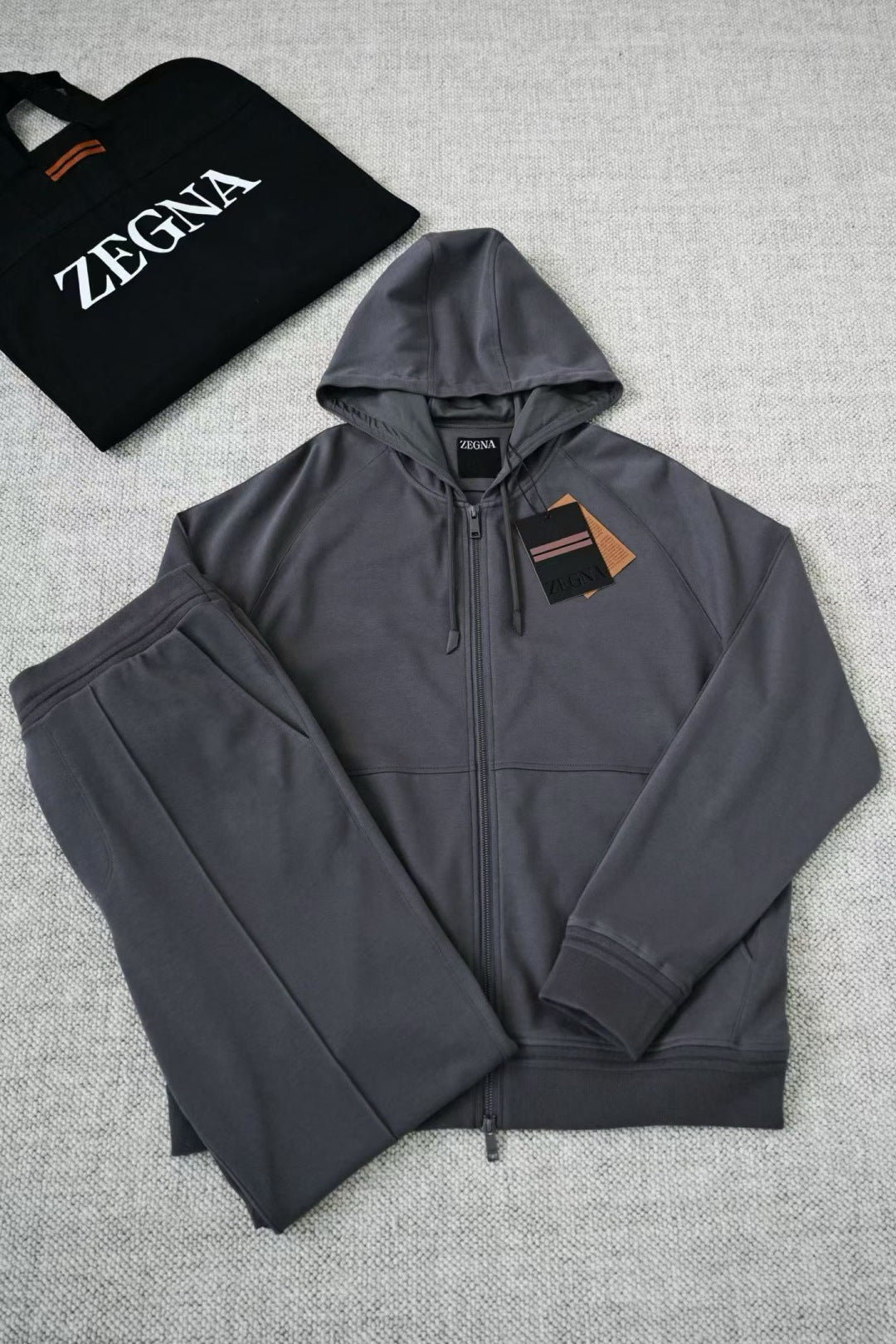 Zegna Solid Color Cotton Casual Hooded Zipper Sweatshirt and Pants #377852