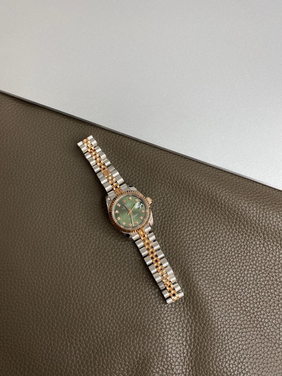 Rolex Women's Log-type Series Automatic Mechanical Movement Water-resistant Diamond-encrusted Green Dial Stainless Steel Bracelet 28mm Watch #77754